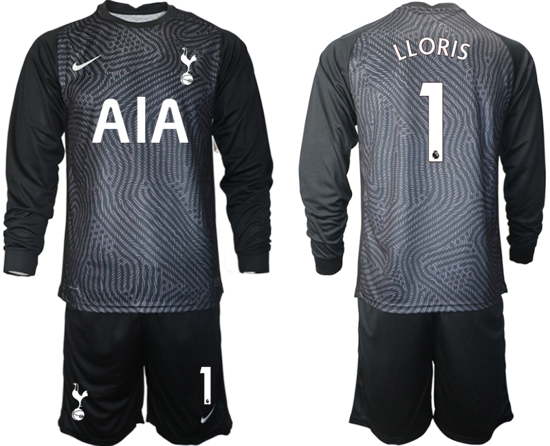 2021 Men Tottenham Hotspur black long sleeve goalkeeper #1 soccer jerseys->tottenham jersey->Soccer Club Jersey